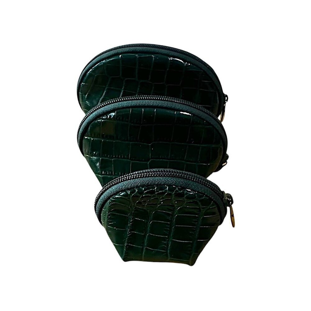 Furla Leather Cosmetic Case Set, Green Crocco Print Leather, Set of 3, New